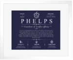 Phelps family name heritage in Navy Blue with White Matte Frame