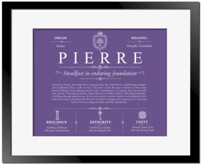 Pierre surname meaning history and origin in Purple with Black Matte Frame