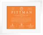 Pittman family name meaning and origin in Orange with White Matte Frame Pittman family name meaning and origin in Orange with White Matte Frame