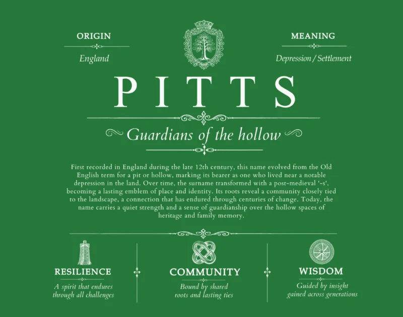 Pitts surname origin and family heritage in Dark Green