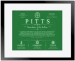 Pitts surname origin and family heritage in Dark Green with Black Matte Frame