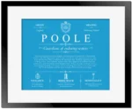 Poole surname origin and history in Blue with Black Matte Frame