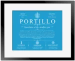 Portillo family name heritage in Blue with Black Matte Frame