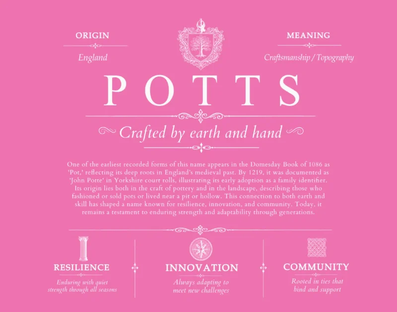Potts surname heritage and history in Pink