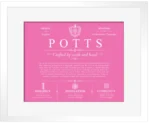 Potts surname heritage and history in Pink with White Matte Frame Potts surname heritage and history in Pink with White Matte Frame