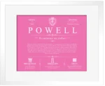 Powell family name history in Pink with White Matte Frame