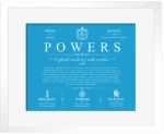 Powers personalized surname meaning in Blue with White Matte Frame