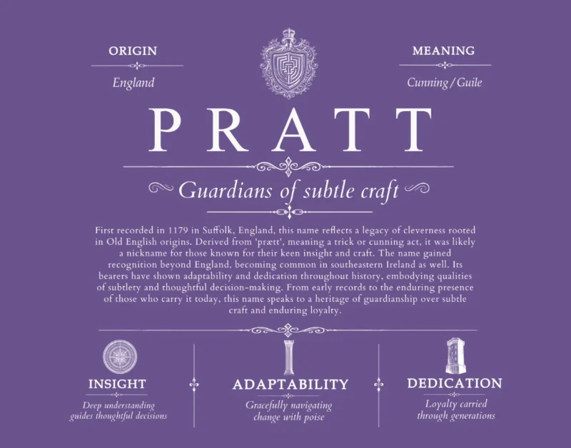 Pratt surname meaning origin and heritage in Purple