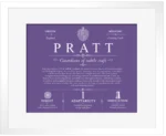 Pratt surname meaning origin and heritage in Purple with White Matte Frame