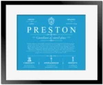Preston family name meaning and history in Blue with Black Matte Frame