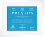 Preston family name meaning and history in Blue with White Matte Frame Preston family name meaning and history in Blue with White Matte Frame