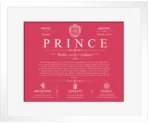 Prince family name heritage in Red with White Matte Frame Prince family name heritage in Red with White Matte Frame