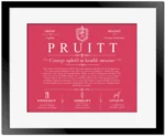 Pruitt family name meaning and origin in Red with Black Matte Frame