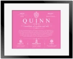 Quinn surname history and family heritage in Pink with Black Matte Frame