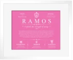 Ramos personalized surname meaning in Pink with White Matte Frame Ramos personalized surname meaning in Pink with White Matte Frame