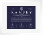 Ramsey family name history in Navy Blue with White Matte Frame