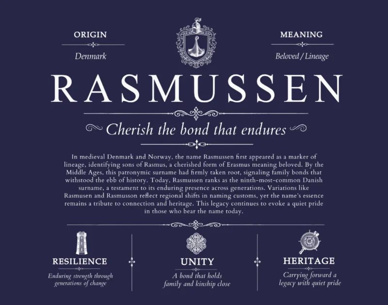 Rasmussen surname meaning history and origin in Navy Blue