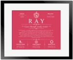 Ray surname meaning and origin in Red with Black Matte Frame