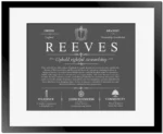 Reeves surname meaning and origin in Gray with Black Matte Frame