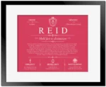 Reid last name meaning and origin in Red with Black Matte Frame