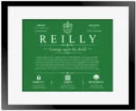 Reilly family name meaning and history in Dark Green with Black Matte Frame