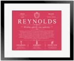 Reynolds family name history in Red with Black Matte Frame
