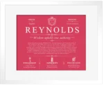 Reynolds family name history in Red with White Matte Frame