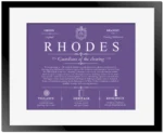 Rhodes surname origin and family heritage in Purple with Black Matte Frame