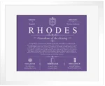 Rhodes surname origin and family heritage in Purple with White Matte Frame