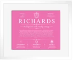 Richards last name history and origin in Pink with White Matte Frame