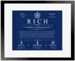 Rich last name history and origin in Deep Blue with Black Matte Frame