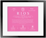 Rios surname origin and family heritage in Pink with Black Matte Frame