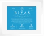 Rivas last name meaning and origin in Blue with White Matte Frame