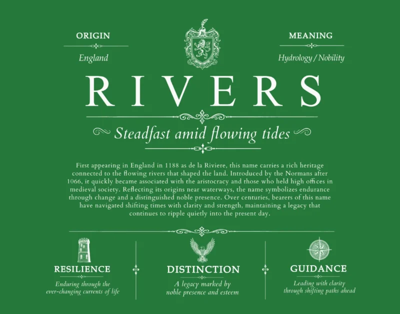 Rivers last name meaning and origin in Dark Green