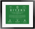 Rivers last name meaning and origin in Dark Green with Black Matte Frame