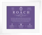 Roach personalized surname meaning in Purple with White Matte Frame