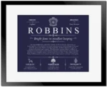 Robbins personalized surname meaning in Navy Blue with Black Matte Frame