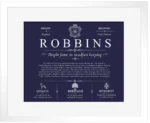 Robbins personalized surname meaning in Navy Blue with White Matte Frame Robbins personalized surname meaning in Navy Blue with White Matte Frame