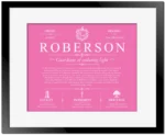 Roberson surname meaning and origin in Pink with Black Matte Frame