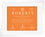 Roberts family name heritage in Orange with White Matte Frame Roberts family name heritage in Orange with White Matte Frame