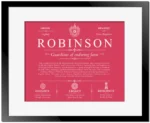 Robinson family name heritage in Red with Black Matte Frame