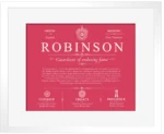 Robinson family name heritage in Red with White Matte Frame Robinson family name heritage in Red with White Matte Frame