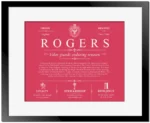 Rogers surname history and heritage in Red with Black Matte Frame