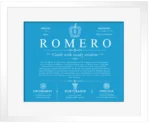 Romero family name meaning and history in Blue with White Matte Frame