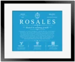 Rosales surname origin and family heritage in Blue with Black Matte Frame