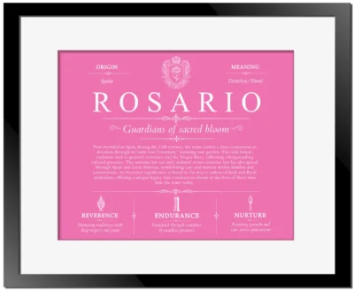 Rosario personalized surname meaning in Pink with Black Matte Frame