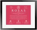 Rosas surname meaning and heritage in Red with Black Matte Frame