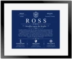 Ross last name origin and heritage in Deep Blue with Black Matte Frame