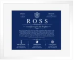 Ross last name origin and heritage in Deep Blue with White Matte Frame