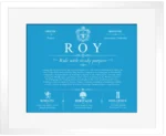 Roy family name origin and history in Blue with White Matte Frame Roy family name origin and history in Blue with White Matte Frame